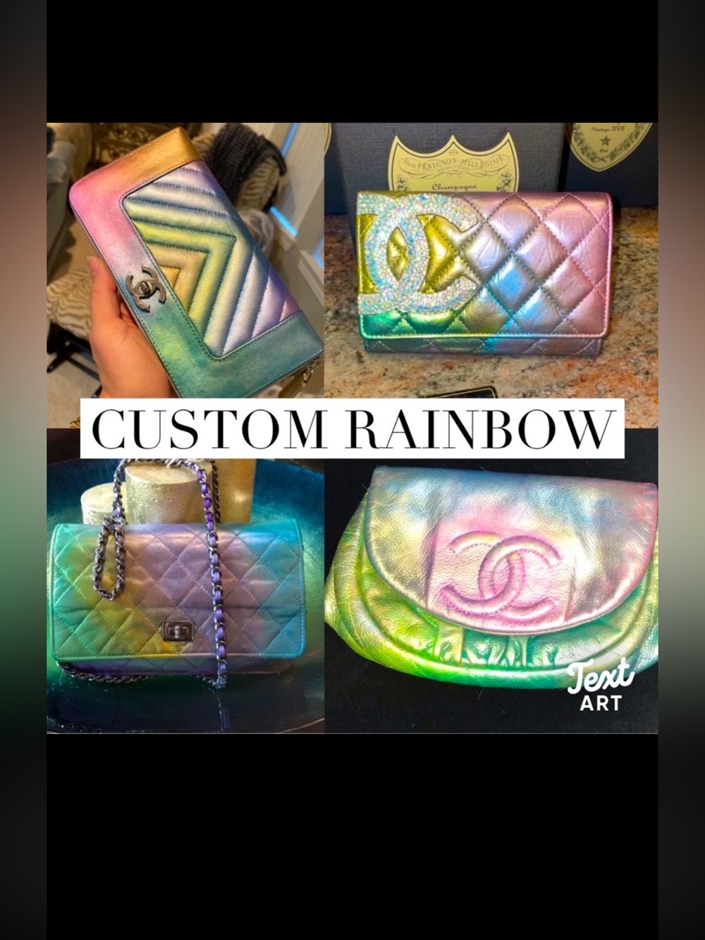 Custom metallic rainbow before and after iridescent Ombre chanel